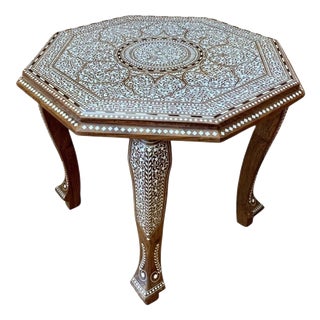 Octagonal Side Table in Indian Rosewood with Floral Inlay For Sale