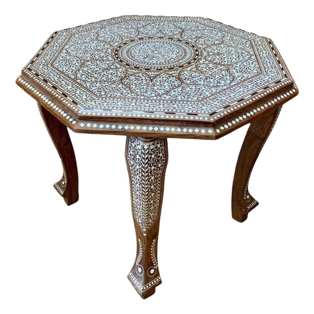 Octagonal Side Table in Indian Rosewood with Floral Inlay For Sale