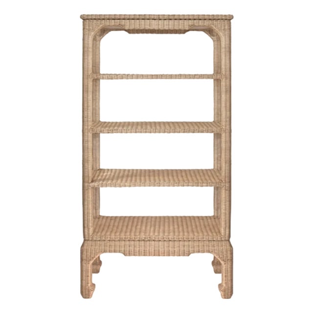 Matthew Izzo Home Cavalier Ming Style Five Shelf Etagere in Woven Rattan For Sale