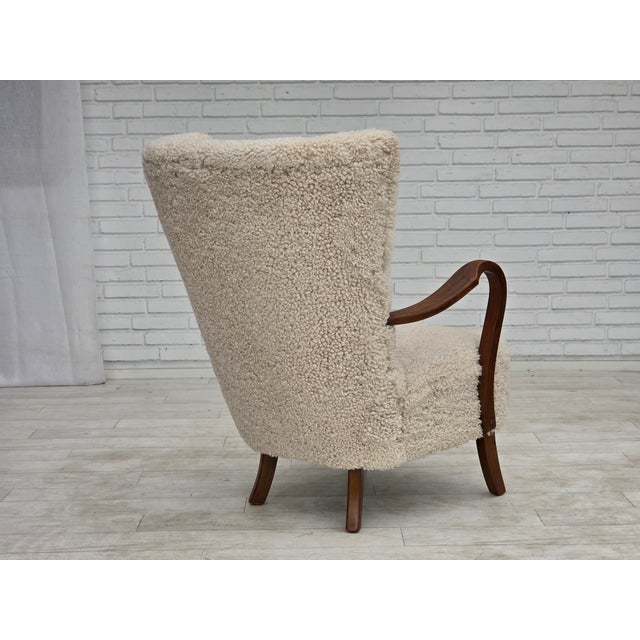 Danish High-Backed Armchair in Sheepskin by Alfred Christensen for Slagelse Møbelværk, 1960s For Sale - Image 15 of 18