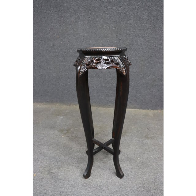 Chinese Carved Hardwood Plant Stand With Pink Marble Top For Sale - Image 4 of 9