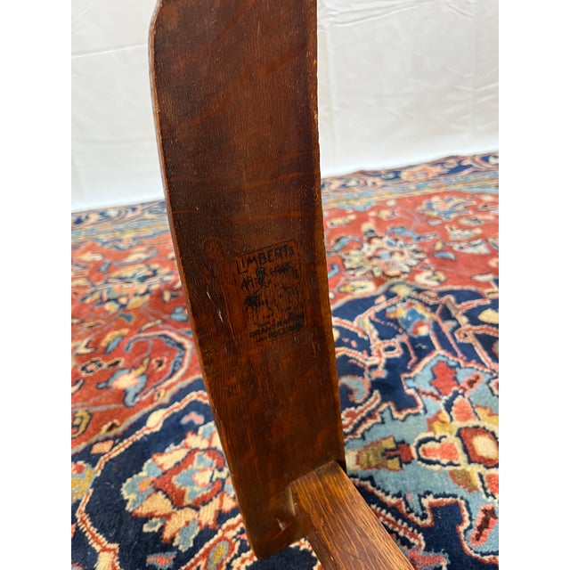 Beautiful American arts and crafts style rocking chair by Limbert. Features quartersawn white oak with through tenons on...