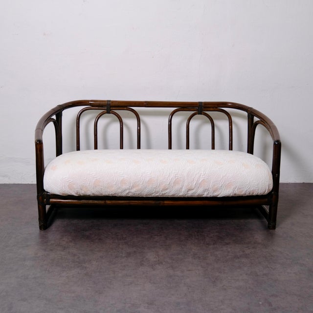 Brown Vintage Two-Seater Bamboo Sofa with Cushions, 1950s For Sale - Image 8 of 18