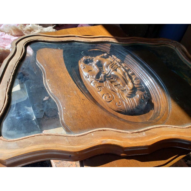 1940's Traditional Style Carved Cherub Wood Table Removable Glass Tray For Sale - Image 11 of 11