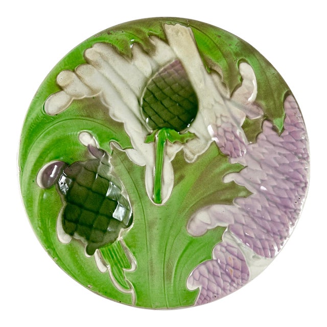 St. Clément, Keller Guerin Asparagus & Artichoke Faïence Majolica Plate For Sale