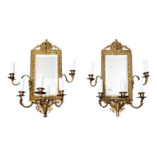 Antique Napoleon III Ventoline Mirrors in Gilded and Chiselled Bronze, France, 19th Century, Set of 2 For Sale
