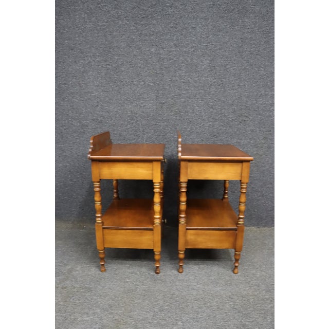 Brown Pair of Hitchcock Maple Two-Drawer Side Tables With Stenciled Decoration For Sale - Image 8 of 12