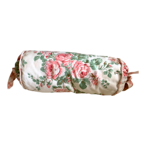 Vintage Neck Roll Pillow Custom Made With Laura Ashley 80’s Country Roses Fabric, Pink Roses on White