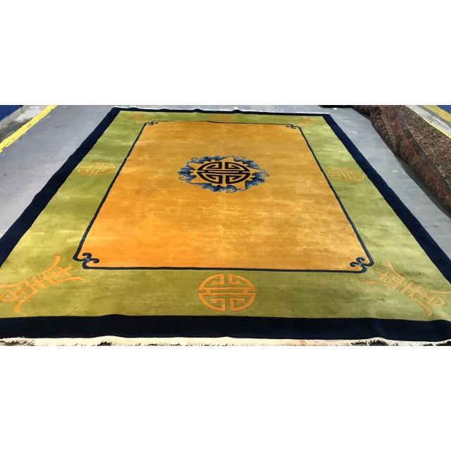 1920s 1920s Antique Vintage Art Deco Chinese Rug-8’11’x12" For Sale - Image 5 of 13
