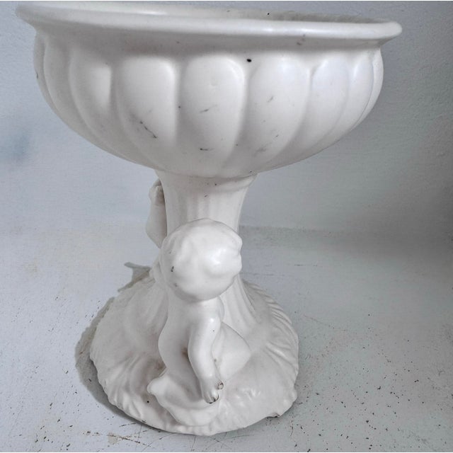 White Vintage White Dual Cherub Pedestal Bowl For Sale - Image 8 of 12