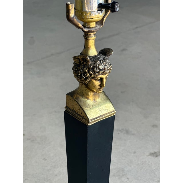 1960s 1960s Empire-Style Brass and Ebonized Table Lamp With Figural Detail For Sale - Image 5 of 8