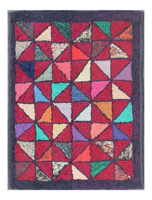 Checkerboard Vintage American Hooked Rug With Geometric Designs