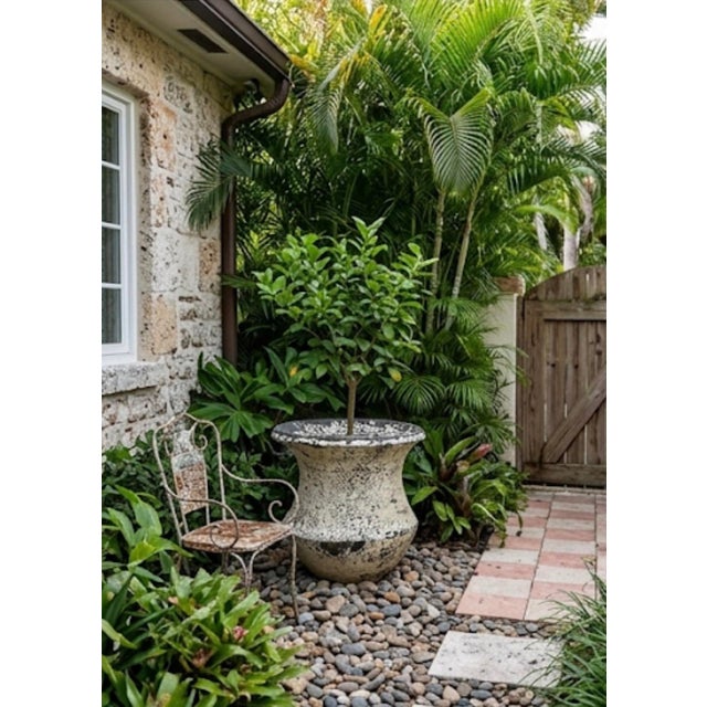 Stone Vintage Faux-Stone Chipped Resin Garden Planter For Sale - Image 7 of 12