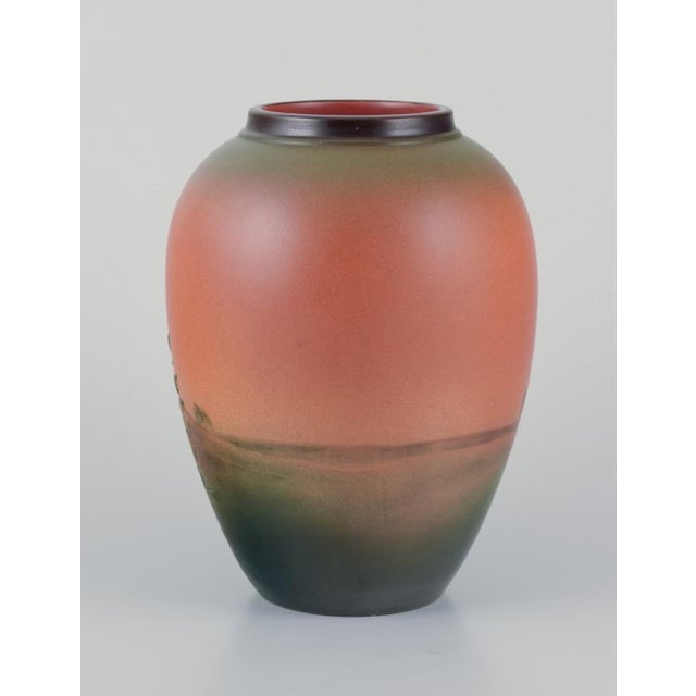 Ipsen's Denmark. Vase in glazed ceramic. Hand-painted landscape with burial mound. 1920s/30s. Model number 426. In...