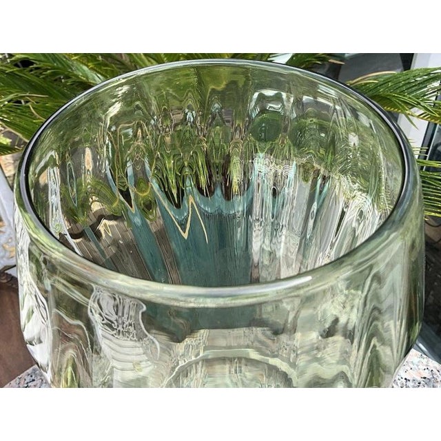 Antique Sea Green Ribbed Footed Vase by James Powell for Whitefriars, 1880s For Sale - Image 3 of 12