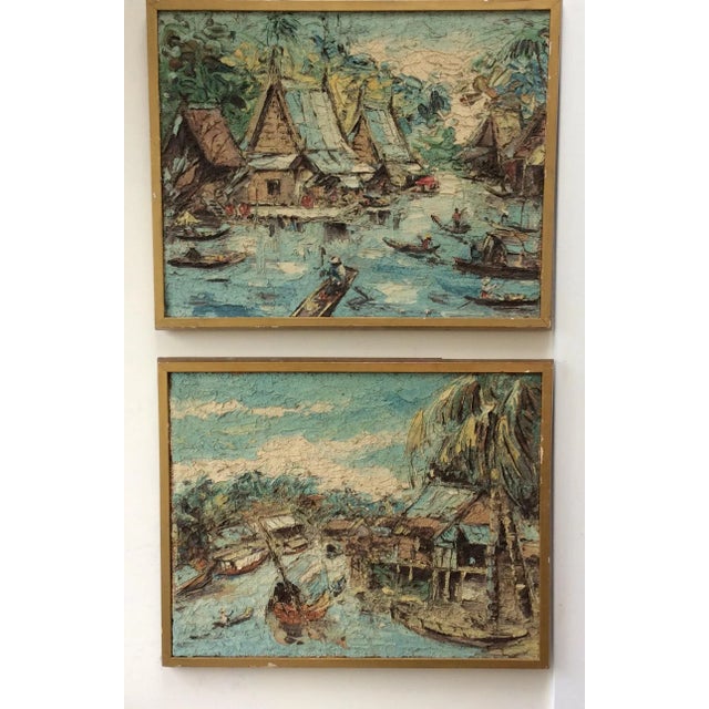 Asian Vintage Southeast Asian Paintings - A Pair For Sale - Image 3 of 9