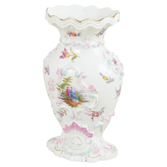 2000 - 2009 19th Century Porcelain Vase with Relief Decoration and Fête Galante Scenes from Meissen For Sale - Image 5 of 5
