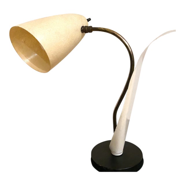 1950's Black and White Fiberglass Tulip Table Gooseneck Lamp. For Sale