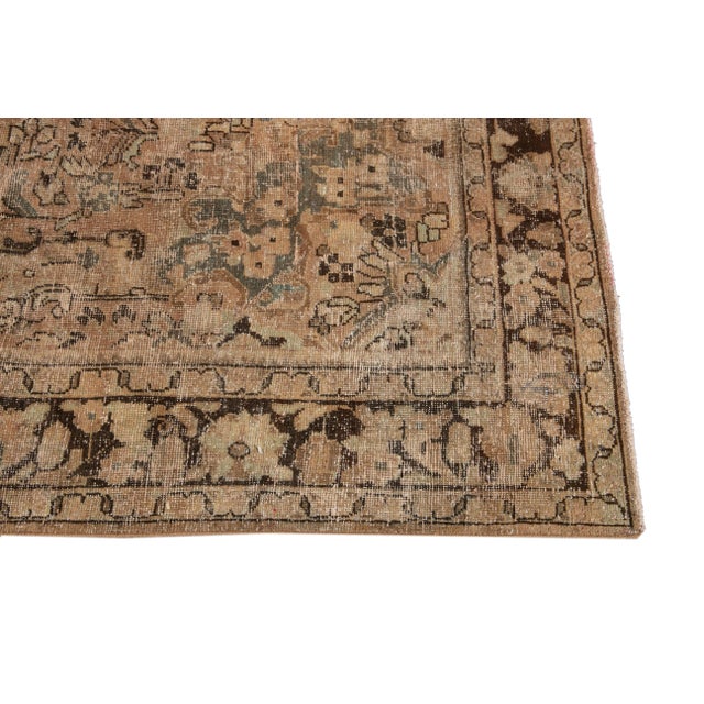 Beige Vintage Chic Handmade Peach Wool Rug With Medallion Motif For Sale - Image 8 of 13