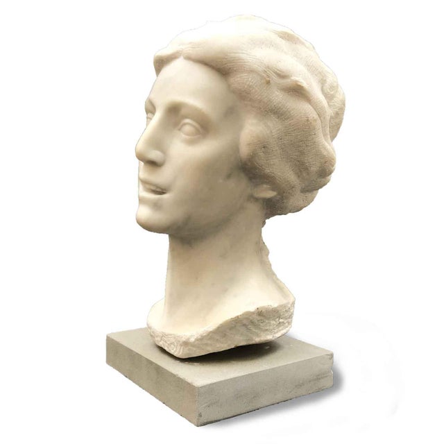 Aurelio Bossi, Bust of a Woman, 1920s, White Marble For Sale - Image 11 of 13