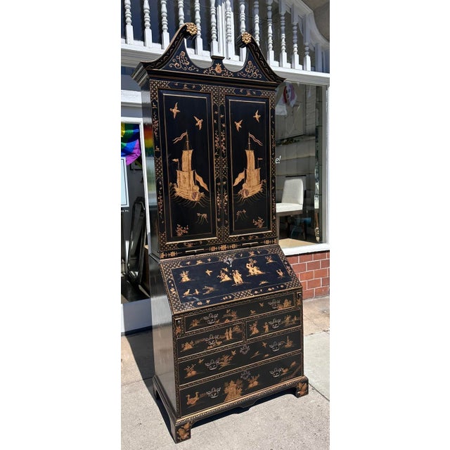 18th C Style George I Burton-Ching Black Chinoiserie Secretary Desk Bookcase For Sale - Image 14 of 14