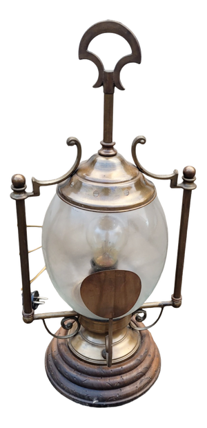 Vintage Revival French Brass, Glass and Wood Hurricane Table Lamp, 1960s