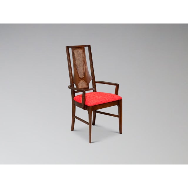 Restored Vintage Broyhill Brasilia Walnut and Cane Dining Chairs Set of 6 For Sale - Image 9 of 18