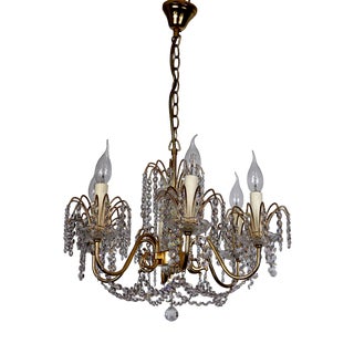 Brass Lead Crystal 24K Gold-Plated Six-Light Chandelier from Sölken Leuchten, 1970s For Sale