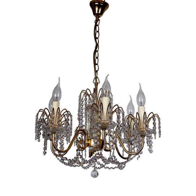 Brass Lead Crystal 24K Gold-Plated Six-Light Chandelier from Sölken Leuchten, 1970s For Sale