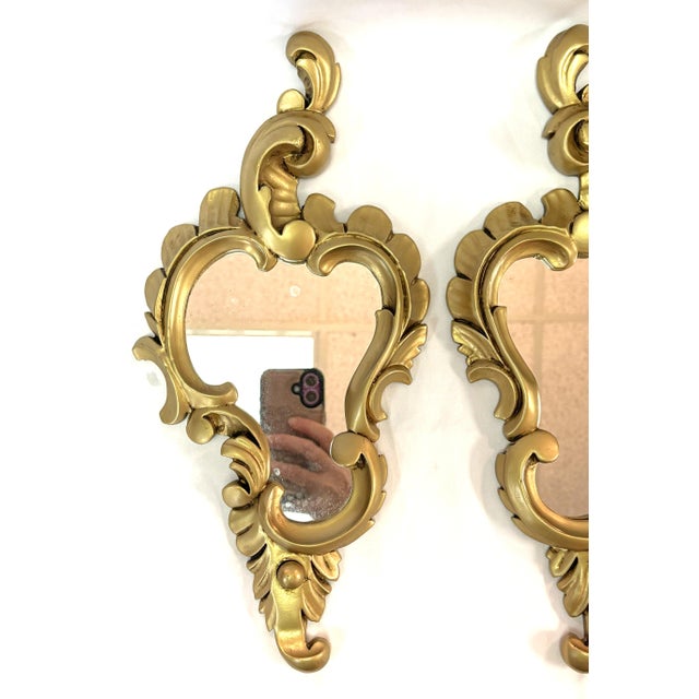 Vintage Sweet Petite Gold Scroll Wall Mirrors- A Pair For Sale - Image 13 of 14