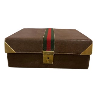 1980s Vintage Brown Leather Jewelry Box by Gucci For Sale