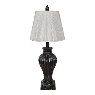 Vintage Traditional Fluted Urn Table Lamp in Antique-Style Carved Wood Look For Sale