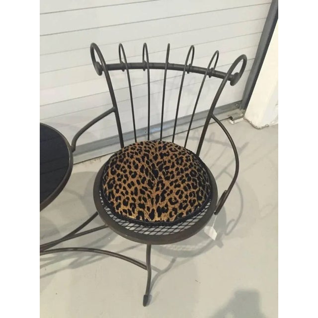 1960s Tea Table with Two Chairs Having Leopard Print Cushions and Marble Top For Sale - Image 4 of 9