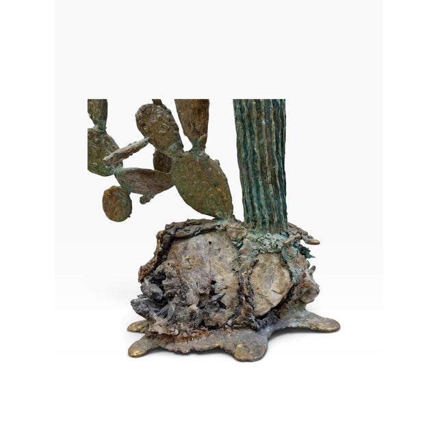 Bronze 1980s Monumental 42" Martin Borja Brutalist Bronze Saguaro & Prickly Pear Cactus on Smoky Quartz Base For Sale - Image 8 of 9