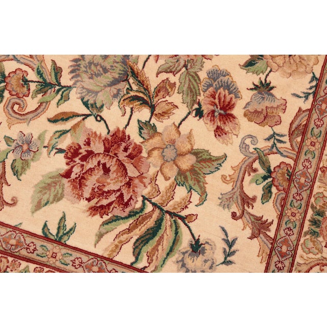 Shabby Chic Shabby Chic 1990's Floral Pak-Persian Beige/Gold Wool Rug - 6'0'' X 9'1'' For Sale - Image 3 of 9