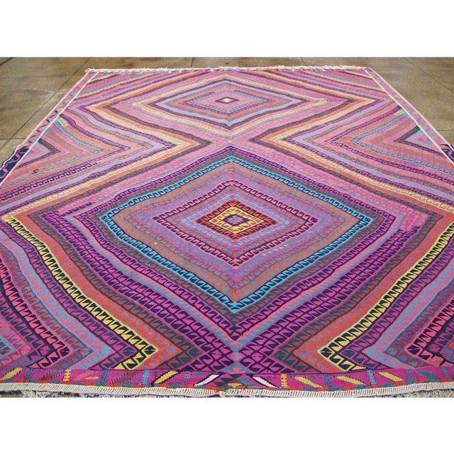 Mid 20th Century Galerie Shabab Collection Colorful Mid-20th Century Turkish Flat-Weave Kilim Square Room Size Rug For Sale - Image 5 of 10