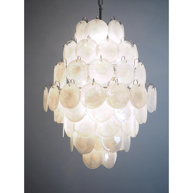 Large Vintage Italian Murano Chandelier with 87 White Alabaster Disks, 1990s For Sale - Image 11 of 18