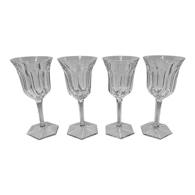 Set of 4, Baccarat France "Malmaison" Pattern Crystal Claret Wine Glasses For Sale