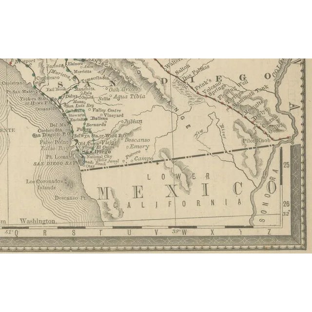 California Map of The Golden States Railroads and Cities and Counties, 1888 For Sale - Image 6 of 10