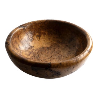 Large Vintage Turned Burl Oak Bowl, Table Centrepiece, Mid 20th Century For Sale
