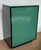 Stylish Currey & Company Modern Green Lacquer Side Table, black trim, glass top, showroom floor sample