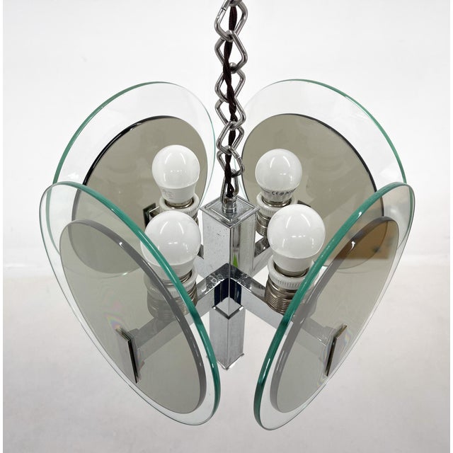 Art Deco Chrome & Glass Chandelier, 1920s For Sale - Image 14 of 15