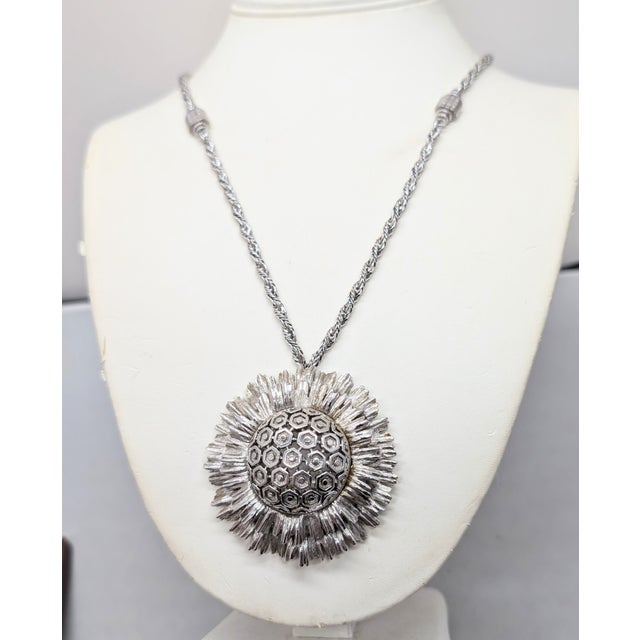 Mid-Century Modern Vintage 1960s Signed Monet Rhodium Plated "Atomic" Pendant Necklace For Sale - Image 3 of 10