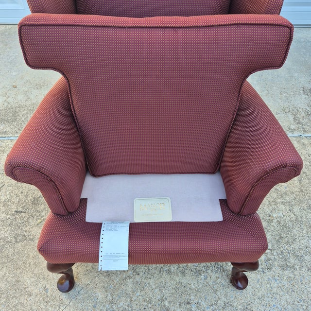 2000s Pennsylvania House Manor Burgundy Chippendale Style Wingback Arm Chair Mahogany Legs For Sale In Washington DC - Image 6 of 13