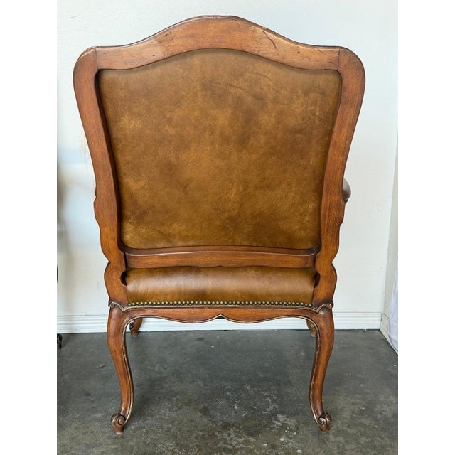 Pair of VIntage French Louis XV Cognac Leather Fauteuils For Sale - Image 14 of 18