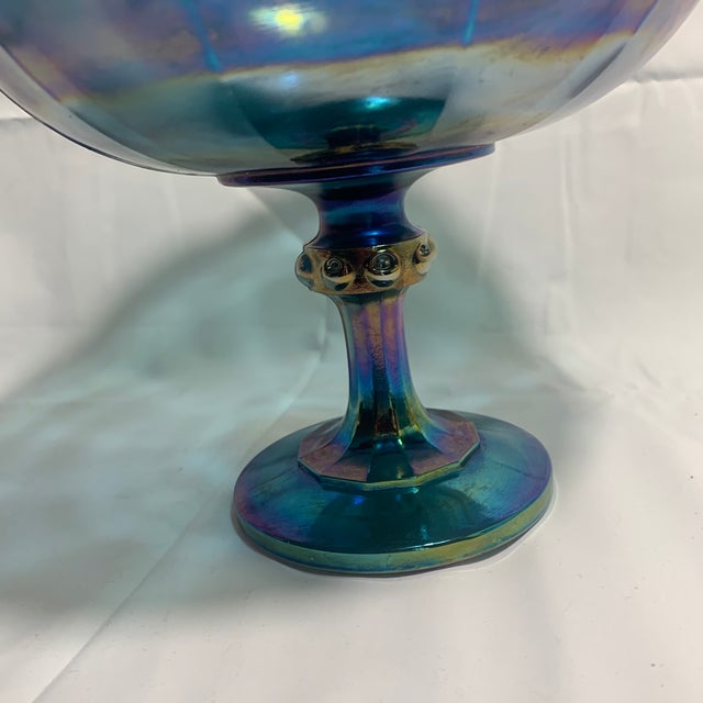 Indiana Glass Company 1960s Indiana Garland Teardrop Carnival Glass Iridescent Large Pedestal Compote For Sale - Image 4 of 7