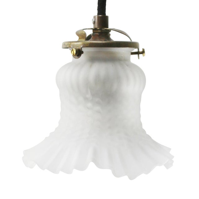 French White Frosted Glass and Brass Pendant Lamp For Sale - Image 6 of 6