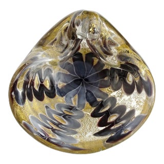 Vintage Murano Barovier Toso Gray Purple Gold Flecks Italian Art Glass Decorative Ashtray Bowl For Sale