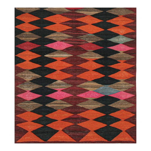 Vintage Persian Karadagh Tribal Kilim in Polychromatic Diamonds by Rug & Kilim-4'6''x5' For Sale