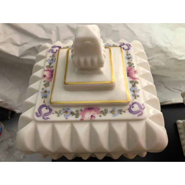 Elegant Westmoreland Milk Glass Wedding Boxes Pink Flowers Purple Bows